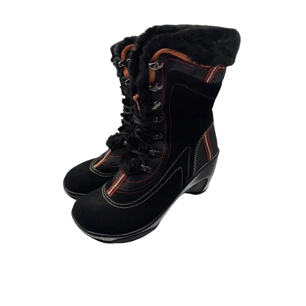 J-41 Pacific Black Fur-Lined Lace-Up Mid-Calf Winter Boots Women's size 6